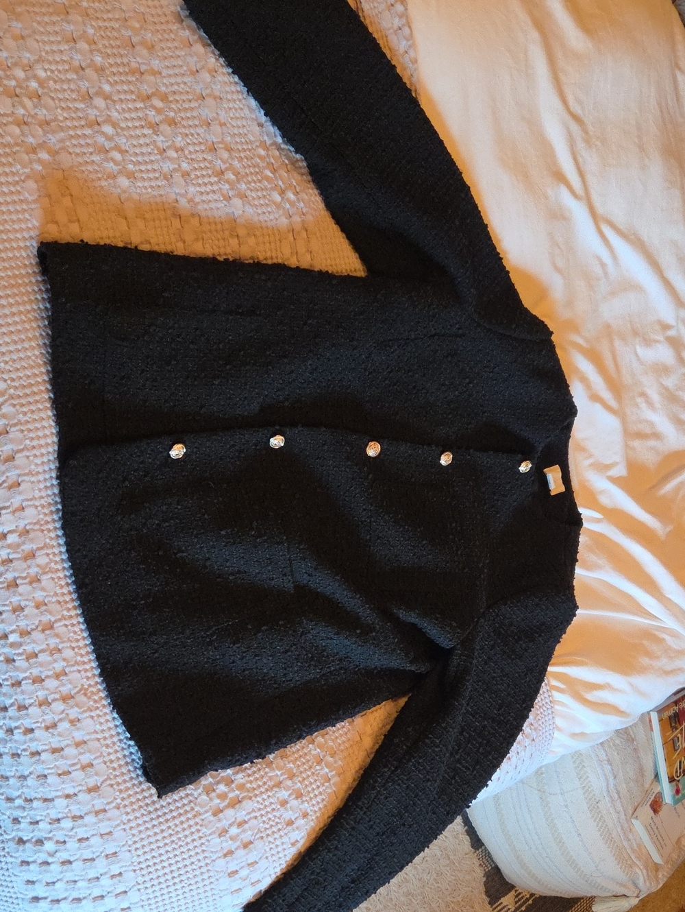 H&M Black Button-Front Knit Blazer with Decorative Buttons Lg